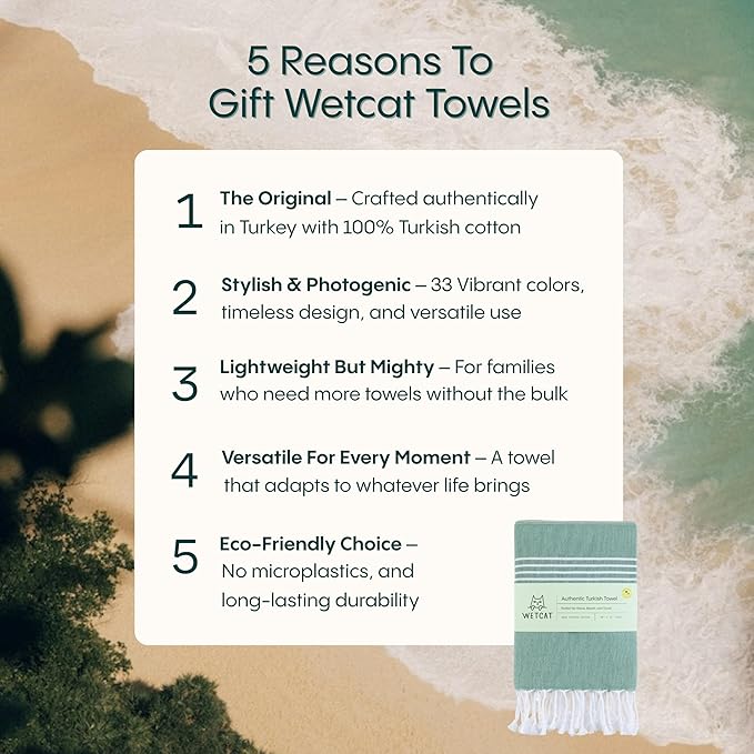 WETCAT Turkish Beach Towel Oversized (38"x71") 100% Turkish Cotton, Made in Turkey - Sand Free, Extra Large, Ultra Soft, Quick Drying, Compact & Lightweight for Travel - Lilac