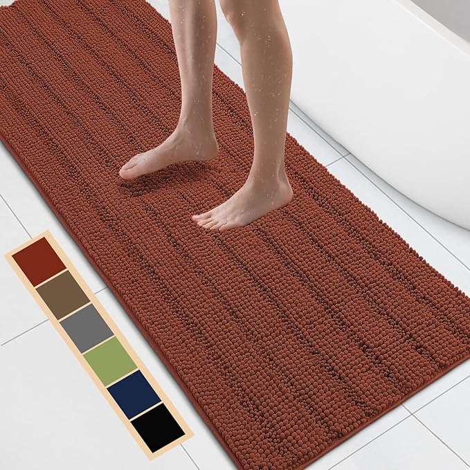 Bcoimo 70"×24" Chenille Bath Mat – Non-Slip with Backing Bath Rug Ultra-Absorbent and Machine Washable Bathroom Mat Quick-Dry Design. Ideal for Bathroom and Tub Areas