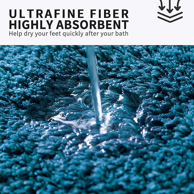 FIFU Bathroom Rugs 17" W x 24" L, Bath Mat for Bathroom, Bedroom, Laundry Room & Kitchen, Non-Slip Rubber Latex Backing, Extra Soft and Absorbent Microfiber Carpet, Machine Washable Rug, Peacock Blue