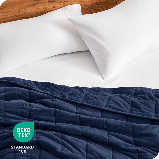 Bare Home Weighted Blanket Twin or Full Size 15lb (48"x72") for Adults - Minky Fleece - Premium Heavy Blanket Nontoxic Glass Beads (Dark Blue, 48"x72")
