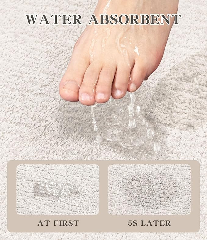 chakme Bathroom Rug Sets 5 Piece, Ultra Thin Bath Mat Quick Dry, Absorbent, Non Slip, Machine Washable, White, 17" x 24"