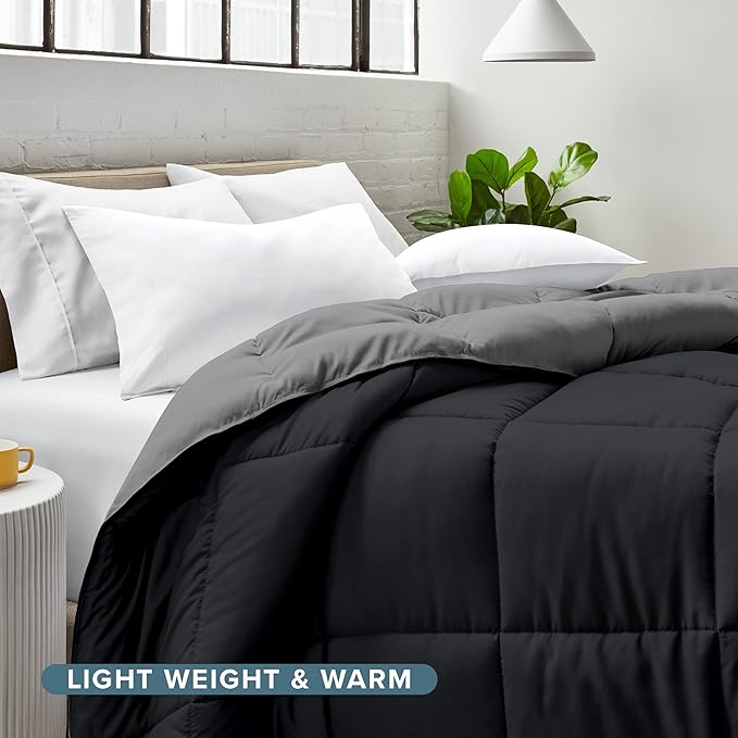 Bare Home Full Comforter - Reversible Colors - Goose Down Alternative - Ultra-Soft - Premium 1800 Series - All Season Warmth - Bedding Comforter (Full, Black/Grey)