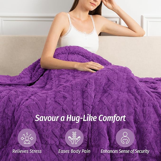 Wemore Weighted Blanket for Adults Twin Size 15 lbs, Dual Sided Soft Fuzzy Jacquard Sherpa Weighted Blankets Throw, Cozy Fluffy Knitted Heavy Blanket for Couch Bed, Dark Purple, 48 x 72 inches