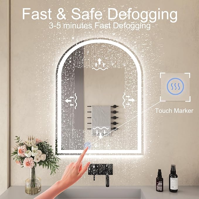 LED Bathroom Mirrors with Lights 36"x60" Arched Mirror for Wall,Led Vanity Mirror, Anti-Fog,LED Mirrors with Front Light and Backlit, Anti-Fog, Dimmable, 3 Color, Shatterproof, Touch Sensor