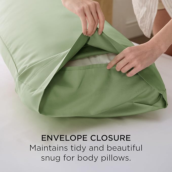 Bedsure Body Pillow Cover, Cooling Body Pillow Pillowcase for Hot Sleepers, Rayon Derived from Bamboo, Breathable & Silky Soft Long Pillow Case Cover with Envelope Closure, Sage Green, 20x54 Inches