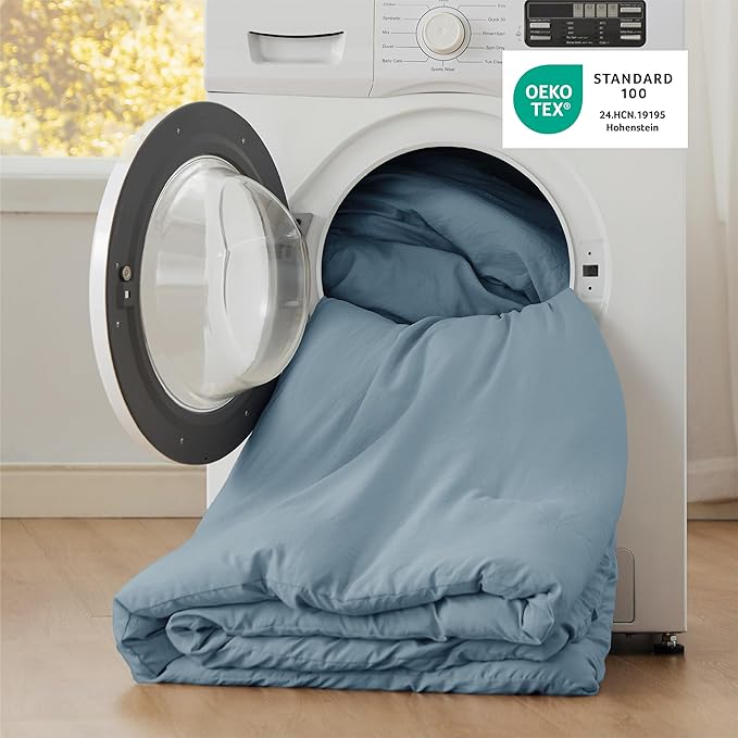 Bedsure Oversized Queen Comforter Set, Grayish Blue Prewashed Bed Comforter for All Seasons, 3 Pieces Warm Bedding Sets, 1 Lightweight Comforter (98"x98") and 2 Pillowcases (20"x26")
