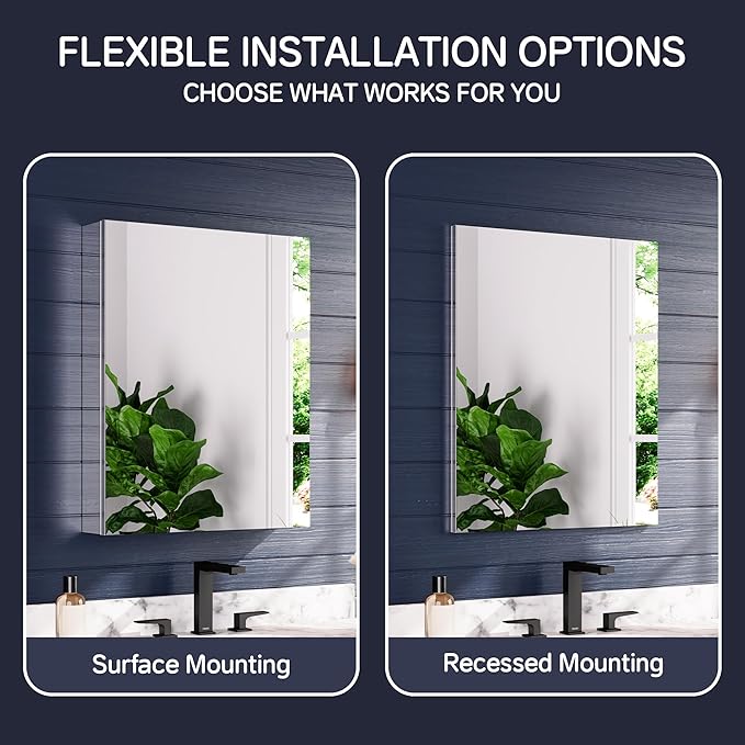 Medicine Cabinet 24" x 30", Bathroom Medicine Cabinet with Mirror, Recessed Medicine Cabinets with Adjustable Shelves, Soft-Closing Door, and Aluminum Alloy Frame - Reverse Installation, Silver