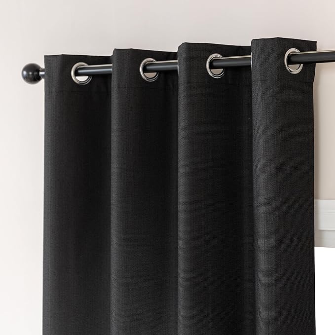 Amazon Basics Faux Linen Blackout Curtains for Bedroom and Living Room, 2-Piece Set with Grommets, 42" W x 63" L, Black