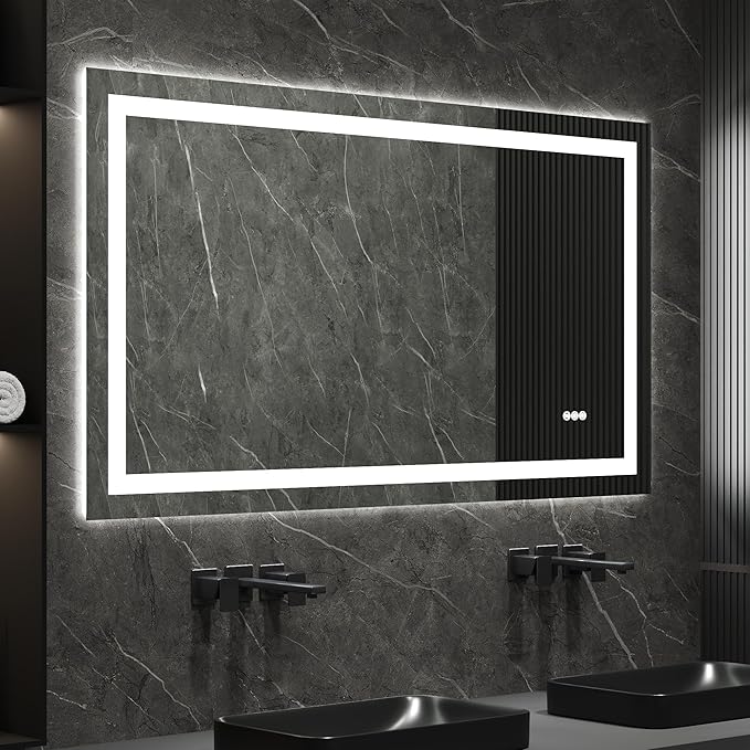 DeerValley LED Bathroom Mirror, 55" x 30" Front and Backlit Wall Mounted Bathroom Vanity Mirror, Anti-Fog, 3 Colors Dimmable, Shatterproof, Tempered Glass, Memory Function (Horizontal/Vertical)