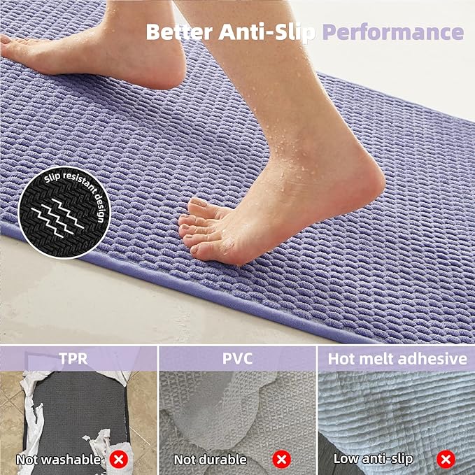 Bathroom Rugs Non Slip Washable, Super Absorbent Thin Bath Mat Quick Dry Low Pile Bathroom Rug, Denim Blue 20"x48"