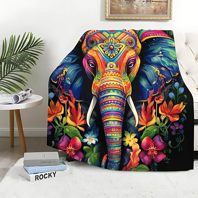 Elephant Throw Blanket, Elephant Gifts for Women Men Adults, Lightweight Soft Fleece Decor, Printed, Washable, No-Pilling, 40x50 inches
