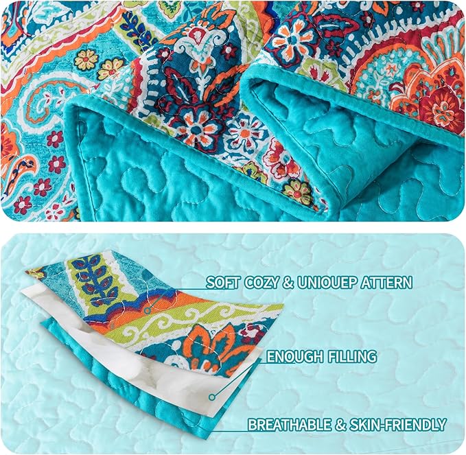 BEDIFANY Cotton Oversized King Size Quilt - Lightweight King Size Quilt Bedding Set for a Comfortable Sleep - Reversible Coverlet (108 * 118 in) with Boho Pattern, 3 Pieces