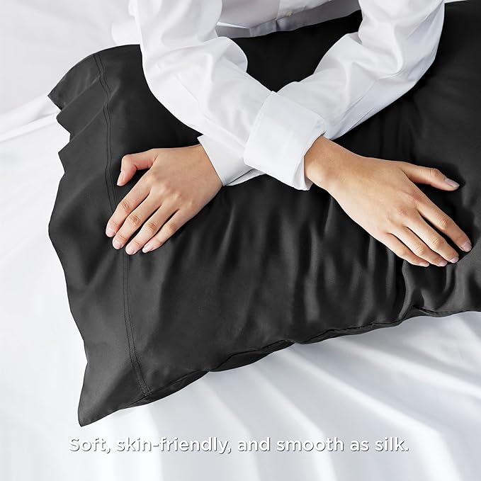 Bedsure King Size Pillow Cases Set of 2, Cooling Pillow Cases King, Rayon Derived from Bamboo Black Pillowcases, Breathable & Silky Soft Cool Bedding Pillow Covers with Envelope Closure, 20x36 Inches