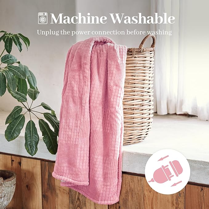 Electric Blanket Twin Size 62''X84'' - Heated Blanket with Single Control Fast Heating 9 Heating Levels & 10 Hours Auto Off,ETL Certified Machine Washable (Light Pink)