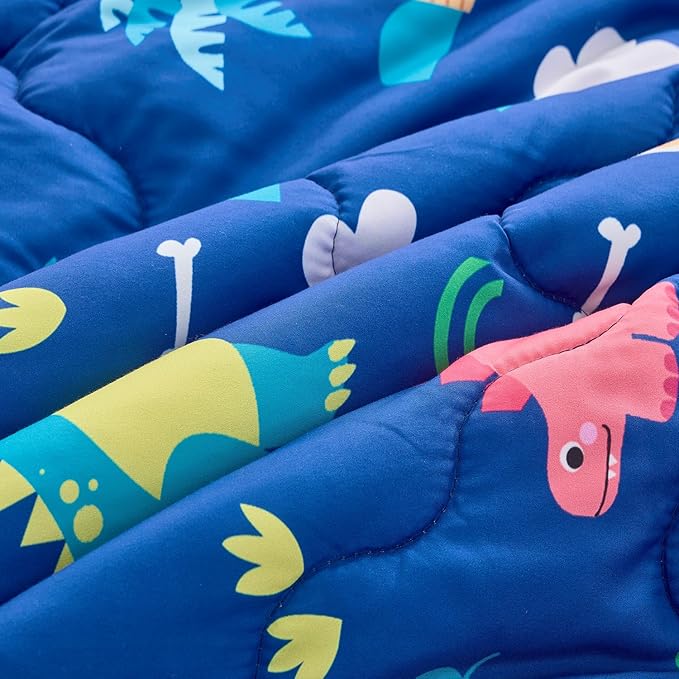 Wajade 7 Piece Kid Boys Dinosaur Comforter Set Queen Size 3D Blue Dinosaur Wild Park Jungle Print Bedding Set with Comforter, Sheet Set, Pillowcase and Sham