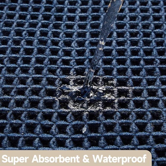 Waffle Bath Mat, Boho Bathroom Rugs Non Slip Washable Super Absorbent Quick Dry Bath Mat Farmhouse Bathroom Decor, 48"x24" Navy Blue