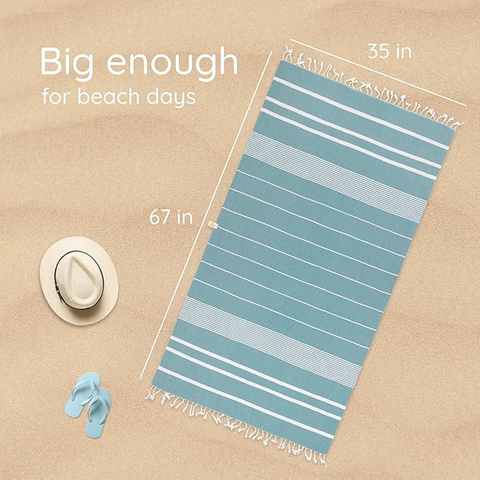 Premium Turkish Beach Towel (35”x 67”) – Lightweight, Quick Dry Beach Towel, Sand-Free, 100% Cotton – Teal