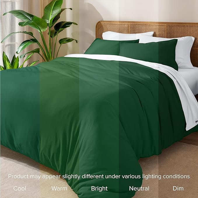 Bare Home 100% Organic Cotton Jersey Duvet Cover Set - Full/Queen Size - Ultra Soft - 100% Cotton - 3pcs - Corner Ties - Button Closure - Bedding Duvet Cover & Pillow Shams (Full/Queen, Forest Green)