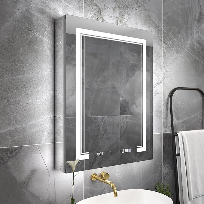 24"x32"Lighted Medicine Cabinet with Mirror, Recessed or Surface Mount LED Medicine Cabinet, Front&Backlit, Anti-Fog, Stepless Dimming, 3-Color Temperatures, Adjustable Shelves, Right Hinge