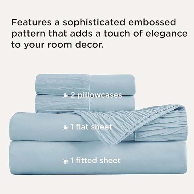 Bedsure California King Sheet Sets - 4 Pieces Soft Cal King Sheets - Breathable & Cooling - Hotel Luxury - Easy Care Polyester Microfiber Bedding for Women, Men, Light Blue