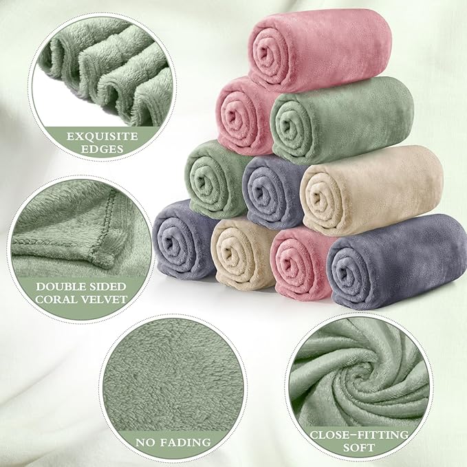 Tinideya 12 Pcs Flannel Fleece Throw Blanket Bulk 50 x 60 Inch Soft Fleece Blanket Warm Throw Blanket Coral Blankets for Couch Sofa Home Wedding Gifts Season (Retro Color)