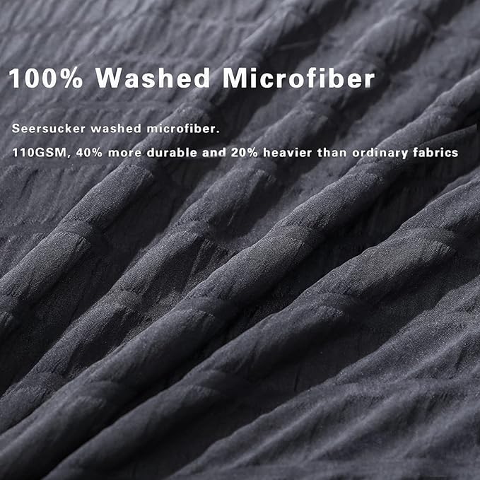 AveLom Seersucker Duvet Cover Set Full Size (80 x 90 inches), 3 Pieces (1 Duvet Cover + 2 Pillow Cases), Black Ultra Soft Washed Microfiber, Textured Duvet Cover with Zipper Closure, Corner Ties