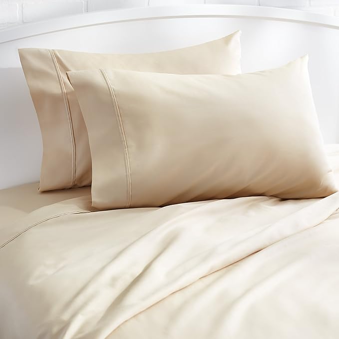 Amazon Basics 400 Thread Count Cotton Pillow Case, King, Set of 2, Beige, 40" L x 20" W, Pillows Not Included