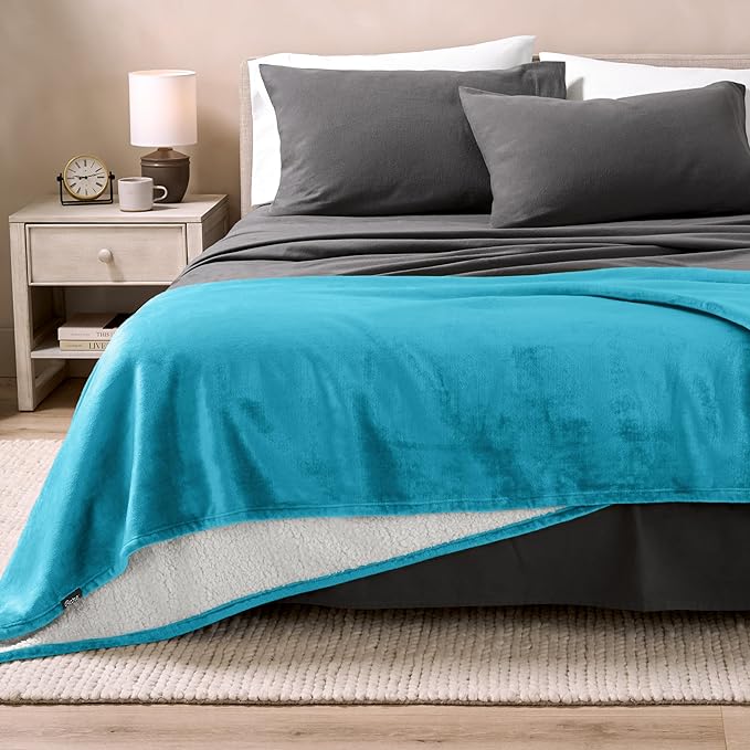 Bare Home Sherpa Fleece Blanket - Full/Queen Size - Blanket for Bed, Sofa, and Couch - Warm & Lightweight - Fluffy & Soft - Reversible (Full/Queen, Caribbean Sea)