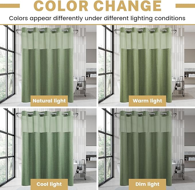 Extra Long No Hook Shower Curtain with Snap in Liner, Polyester Textured Shower Curtain with Liner Set, Waterproof Washable Hotel Style Shower Curtains for Bathroom, 71Wx86H, Sage Green