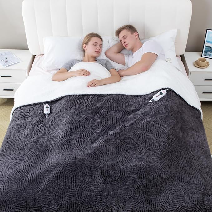 Heated Blanket King Size - 100"x90" Cozy Soft Jacquard Heating Blanket with 4 Heat Levels & 10 Hours Auto-Off, Jacquard Fleece, Overheating Protection, Warm Gifts, Grey