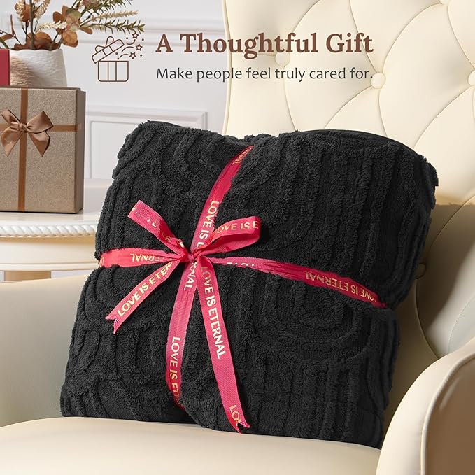 Sherpa Fleece Adult Weighted Blanket Great for Sleep, 20 lbs Dual Sided Soft Fuzzy Heavy Blankets for Couch Bed Sofa, Cozy Warm Fluffy Arched Jacquard Throw for Winter (Black, 60" x 80", 20 Pounds)