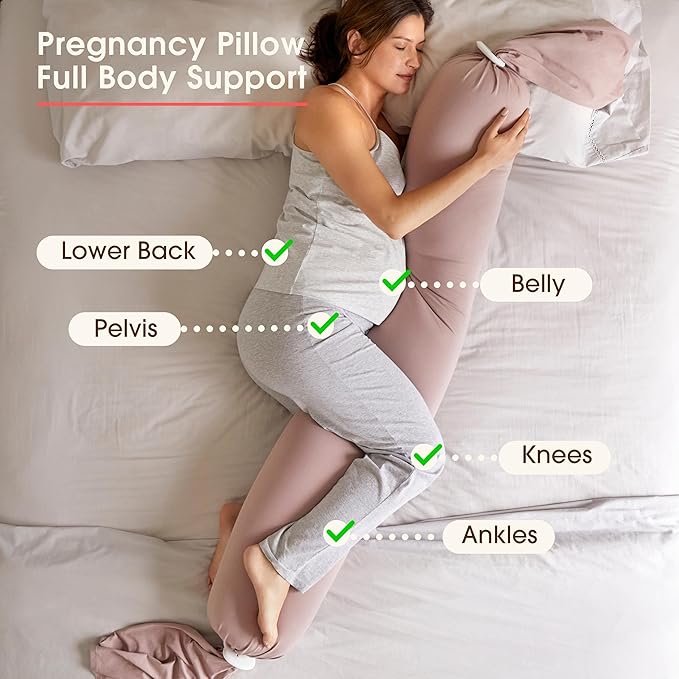 bbhugme Adjustable Pregnancy & Nursing Pillow Bundle – Full Body Support for Side Sleeping and Baby Care – Adjustable Firmness, Removable Covers – Dusty Pink & Grey Melange