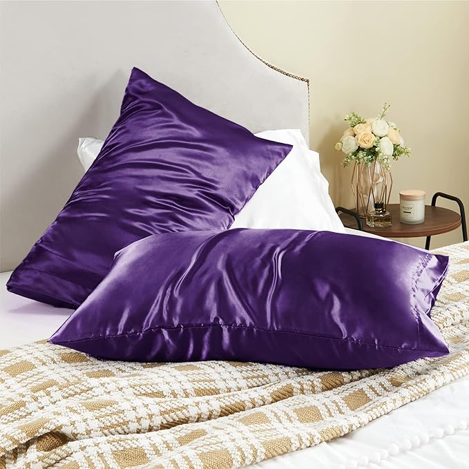 BEDELITE Satin Pillowcase for Hair and Skin, Super Soft and Cooling Similar to Silk Pillow Cases 2 Pack with Envelope Closure, Gift for Women Men(20"x36" King Size, Plum Purple)