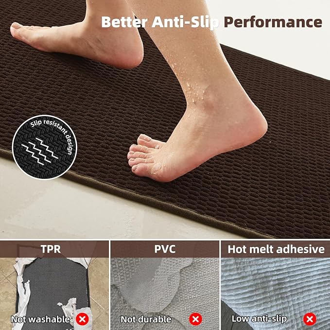 Toilet Rug, Thin Toilet Rugs U Shaped Washable Non Slip Absorbent Quick Dry Low Pile Toilet Mat, Brown 20"x24" U Shape