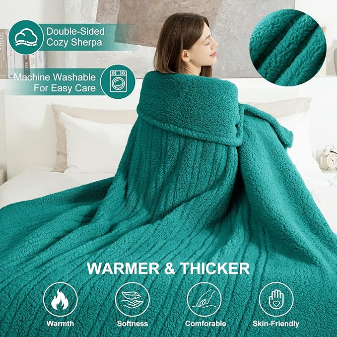Electric Blanket Full Size 72"X84" Green - Soft Double Sided Sherpa Heated Blanket Full Size with LED Display, 6 Heating Levels & 10 hrs Timer, Machine Washable & Fast Heating for Women