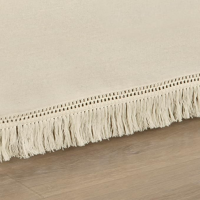 Lush Decor Boho Fringe 15-Inch Tailored Drop Easy Fit Bedskirt, Queen, Neutral