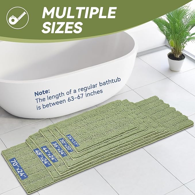 Bcoimo 48"×24" Chenille Bath Mat – Non-Slip with Backing Bath Rug Ultra-Absorbent and Machine Washable Bathroom Mat Quick-Dry Design. Ideal for Bathroom and Tub Areas