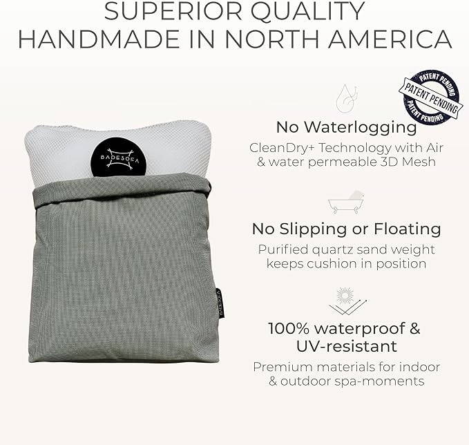 BADESOFA® Luxury Bath Pillows for Tub Full Body Set - 3-Piece Bath Pillow Set with Premium Materials & CleanDry+ - Bathtub Pillows for Head and Neck Support - Tub Pillow for Bathtub in Grey