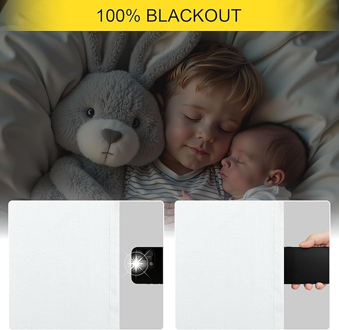 Elegant Curtains for Living Room 102 Inch Long Faux Linen Back Tab Rod Pocket Full Blackout Viral Curtains for Sliding Glass Door Nursery Thermal Curtains for Summer Heat 52x102 Length 2 Panels White