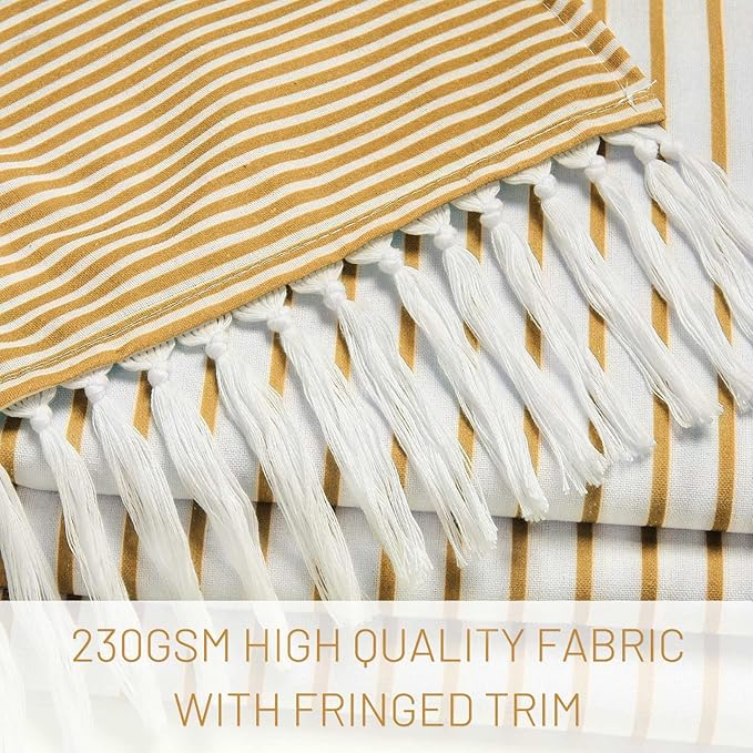 Awellife Gold Boho Shower Curtain for Bathroom Farmhouse Cotton Stripe Tassel Shower Curtain Natural Texture 72 X 72