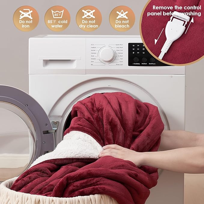 EHEYCIGA Heated Blanket Electric Blanket King Size - Heating Blanket with 9 Heating Levels & 10 Hours Auto Off, Soft Cozy Sherpa Washable Dual Control Blanket with Fast Heating, 90 x 100 Inches