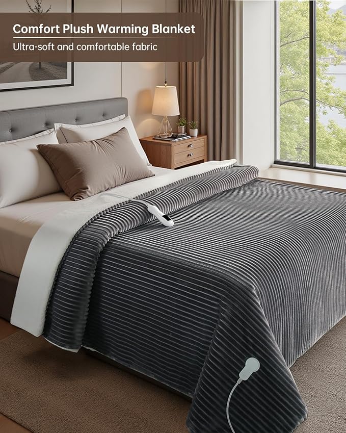 Electric Heated Blanket Full Size, Washable Blanket Warmer for Home for Adults, Fast Heating Super Cozy Soft Flannel 72" x 84", 9 Heat Levels, 1-9H Auto-Off, ETL Certified, Silver