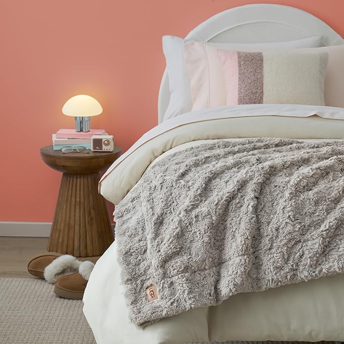 UGG Faux Fur Twin Blanket, Double-Sided Fluffy Blanket, Cozy Oversized Throw for Couch, Washable Bedding for Twin XL Bed, Luxury Home Decor, 66" x 90", Seal Grey (Adalee)