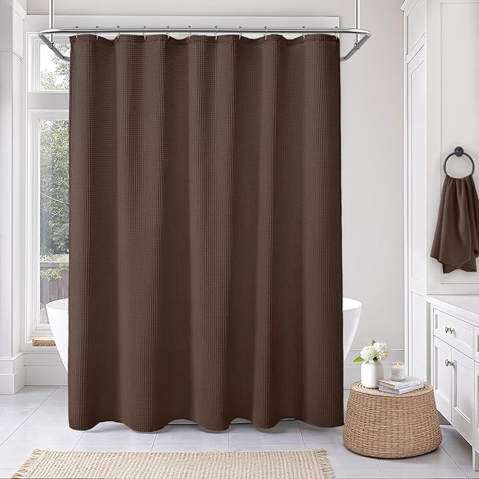 Stall Waffle Shower Curtain - Brown Cotton Fabric Texture Heavyweight Shower Curtain for Narrow Bathroom,Washable,60Wx72L