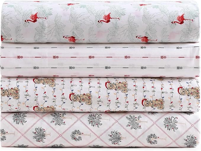 Tommy Bahama - Queen Size Sheet Set, Crisp & Cool Cotton Percale Bedding with a Smooth Lightweight Feel, 4 Piece Holiday Bed Sheets with Matching Pillowcases (Palm Tree Trellis Red)