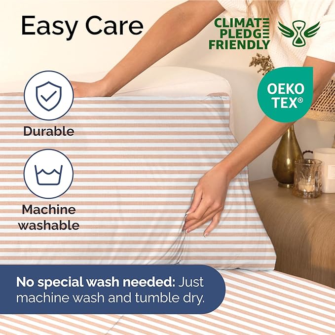 Twin XL Size 3 Piece Sheet Set - Extra Soft, Breathable & Cooling Sheets - Hotel Luxury Bed Sheets for Women & Men - Deep Pockets, Easy-Fit & Wrinkle-Free Sheets - Blush Stripes Oeko-Tex Bed Sheets
