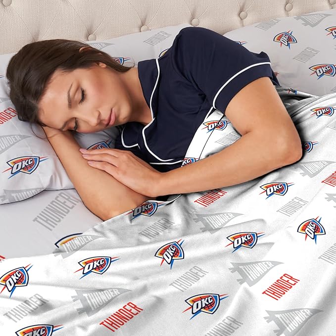 Northwest Officially Licensed Oklahoma City Thunder NBA Full Size Sheet Set – Soft Team Logo Bedding for Dorms, Bedrooms, Fan Caves & Game Day Style