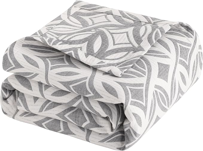 NTBAY 3 Layers Cotton Muslin 88x92 Queen Bed Blanket, Super Soft Breathable Thermal Yarn Dyed Quilt for Adults, Perfect Lightweight Blanket for Couch Sofa Bed All Seasons, Grey Twisted Line