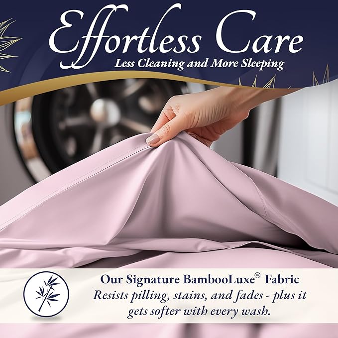 DECOLURE 100% Viscose Derived from Bamboo Sheets Full Size 4pcs - Ultra Soft & Luxuriously Cooling, 17" Deep Pocket, Double Stitching, Perfect for Hot Sleepers - Full Bed Sheets (Light Pink)