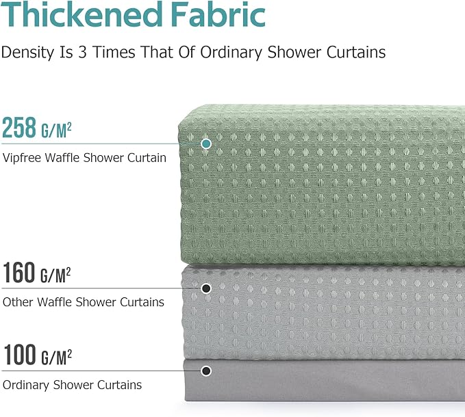 3 in 1 Shower Curtain Set, Waffle Shower Curtain and Liner Set with 6 Double Sided Shower Curtain Hooks, 258GSM Luxury Weighted Cloth Shower Curtains for Bathroom, 36 W x 72 H, Sage Green